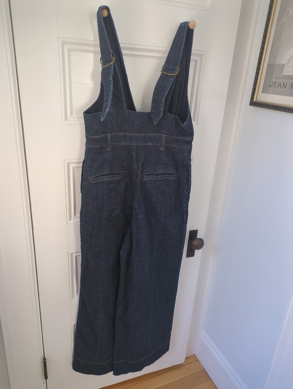 Anthro wide leg Pilcro dark denim Jumpsuit Overall 8 M - Picture 7 of 10